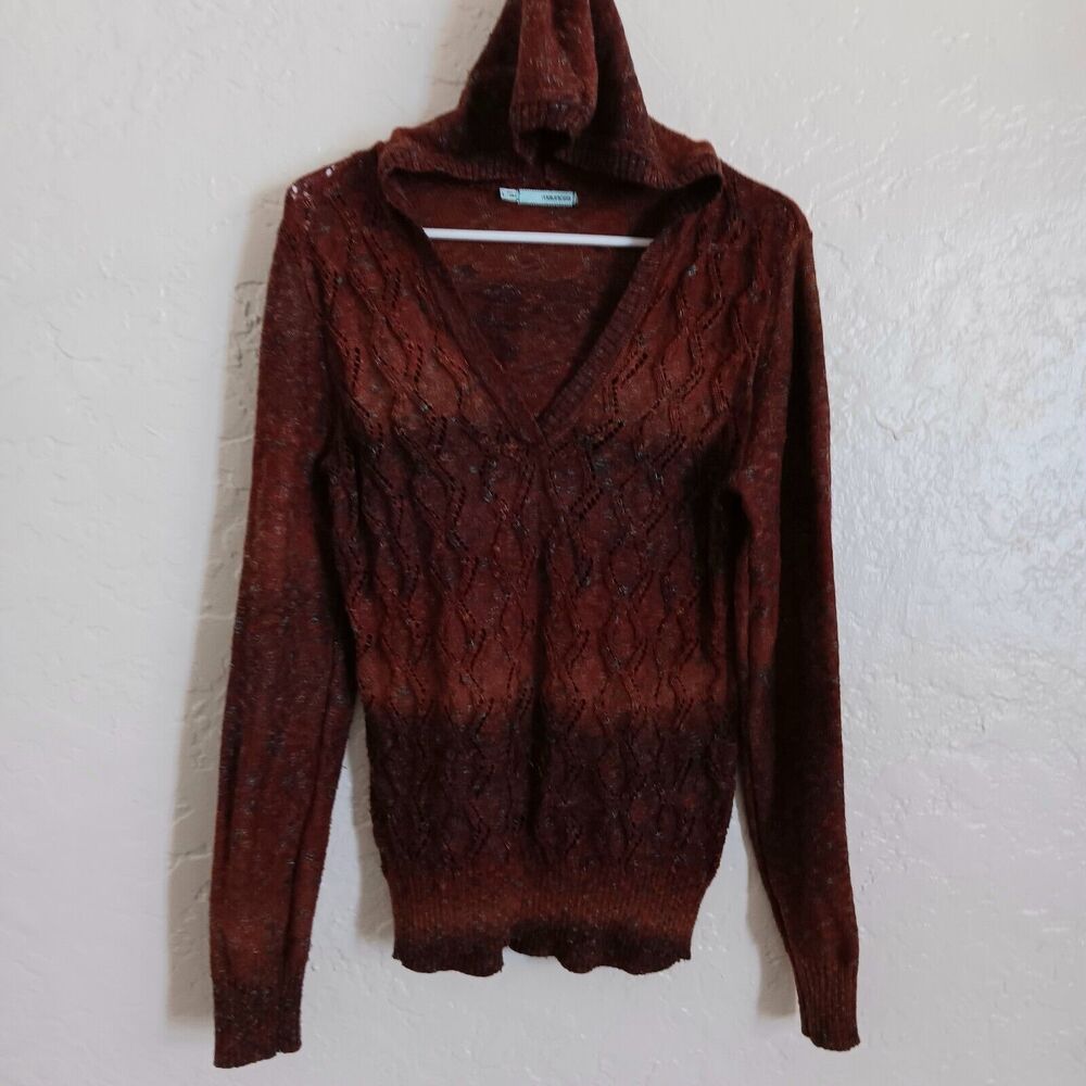 Womens Sweater Sz L  Hooded Open Knit Pullover Lightweight  Stretch Fairycore